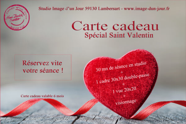 Cadeau séance photo Saint Valentin, carte cadeau séance Saint Valentin, séance photo Saint Valentin Lille