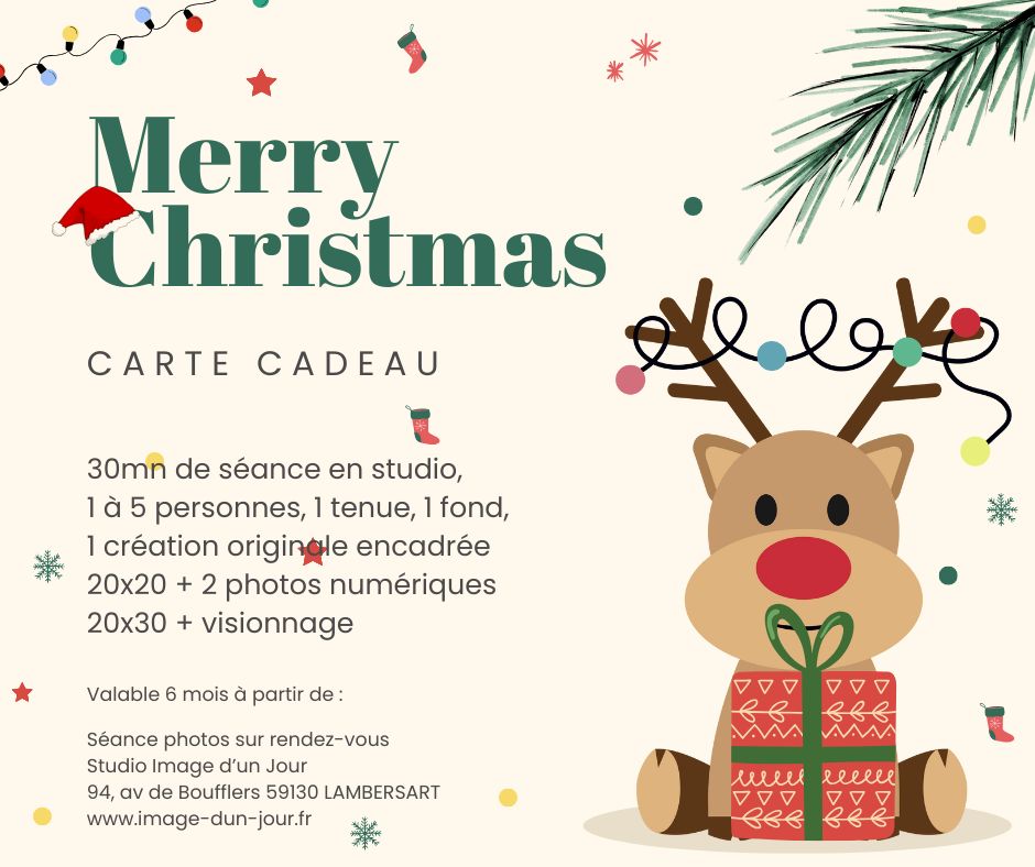 Carte cadeau Noël Lille, carte cadeau séance photo Lille