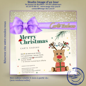 Carte cadeau séance photos Noël, séance famille Noël, shooting famille Noël