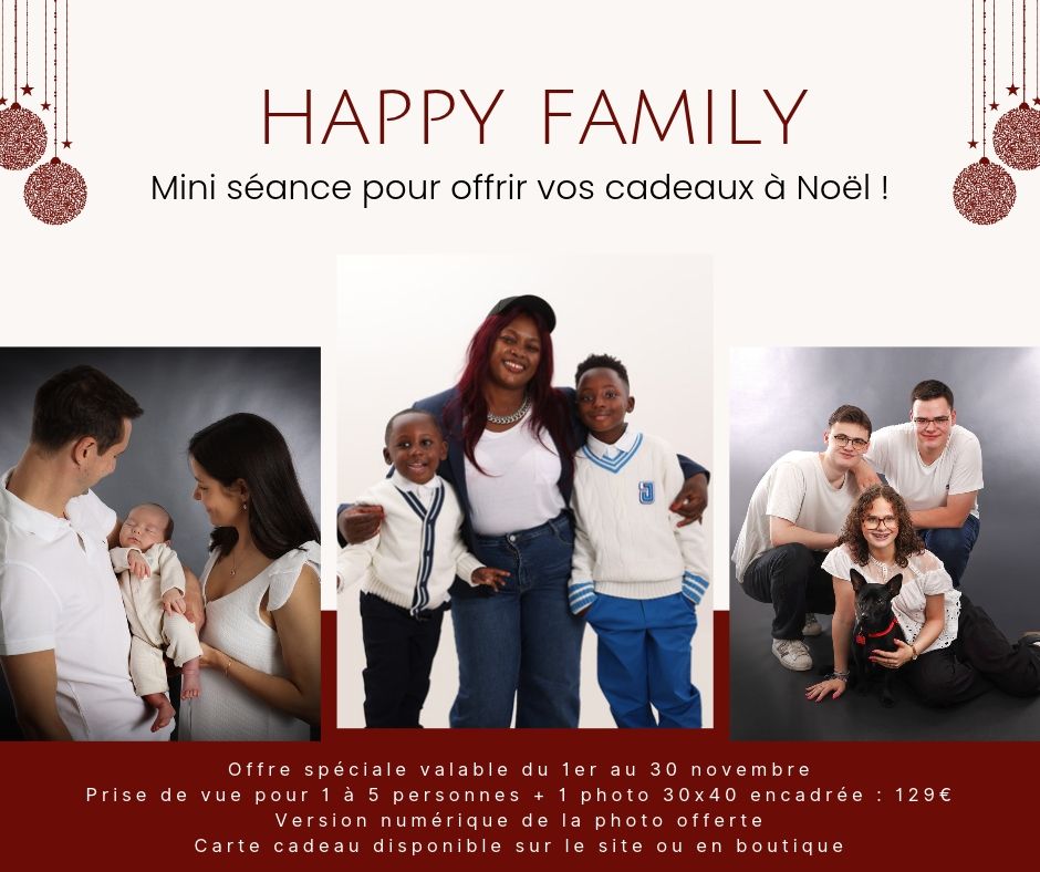 Séance famille pour Noël, carte cadeau pour Noël, shooting pour Noël, photos de famille pour Noël